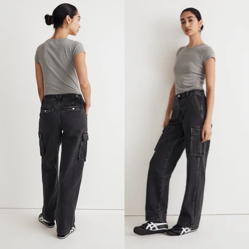 MADEWELL Low Slung Cargo Straight Jeans in Ranney Wash Black
